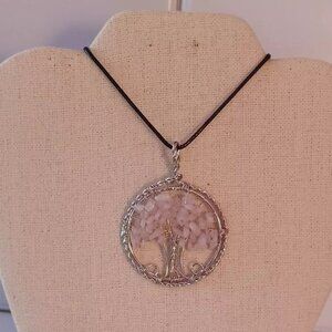 Galilea Rose Quartz Pendant in Silvertone with Leather Necklace (24 Inches)